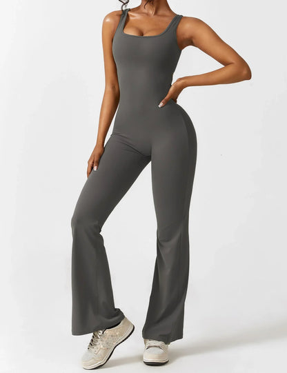 Women's solid body shaping open back jumpsuit