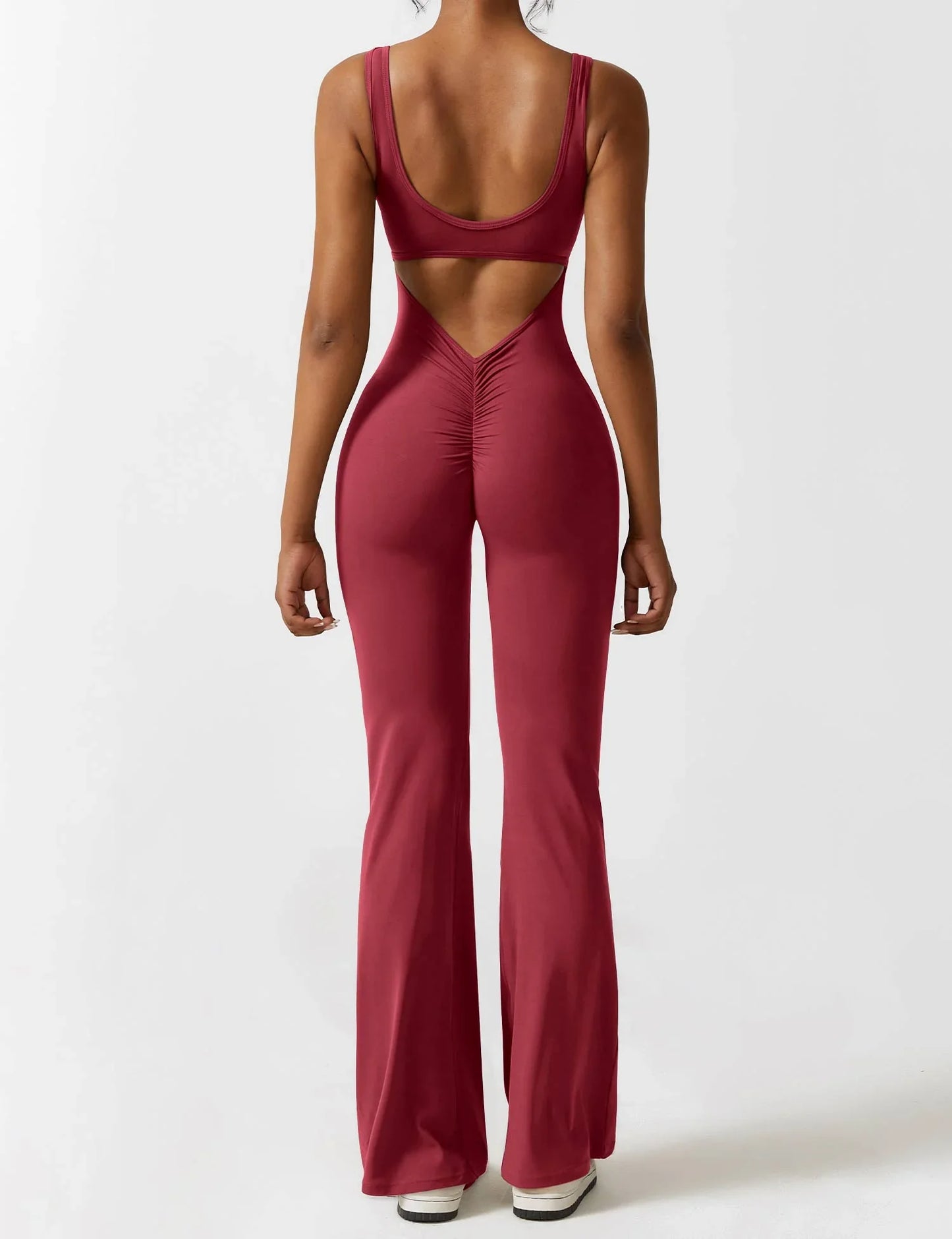 Women's solid body shaping open back jumpsuit