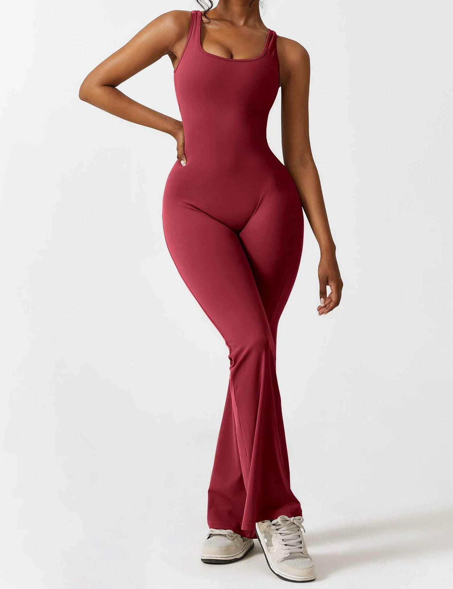 Women's solid body shaping open back jumpsuit