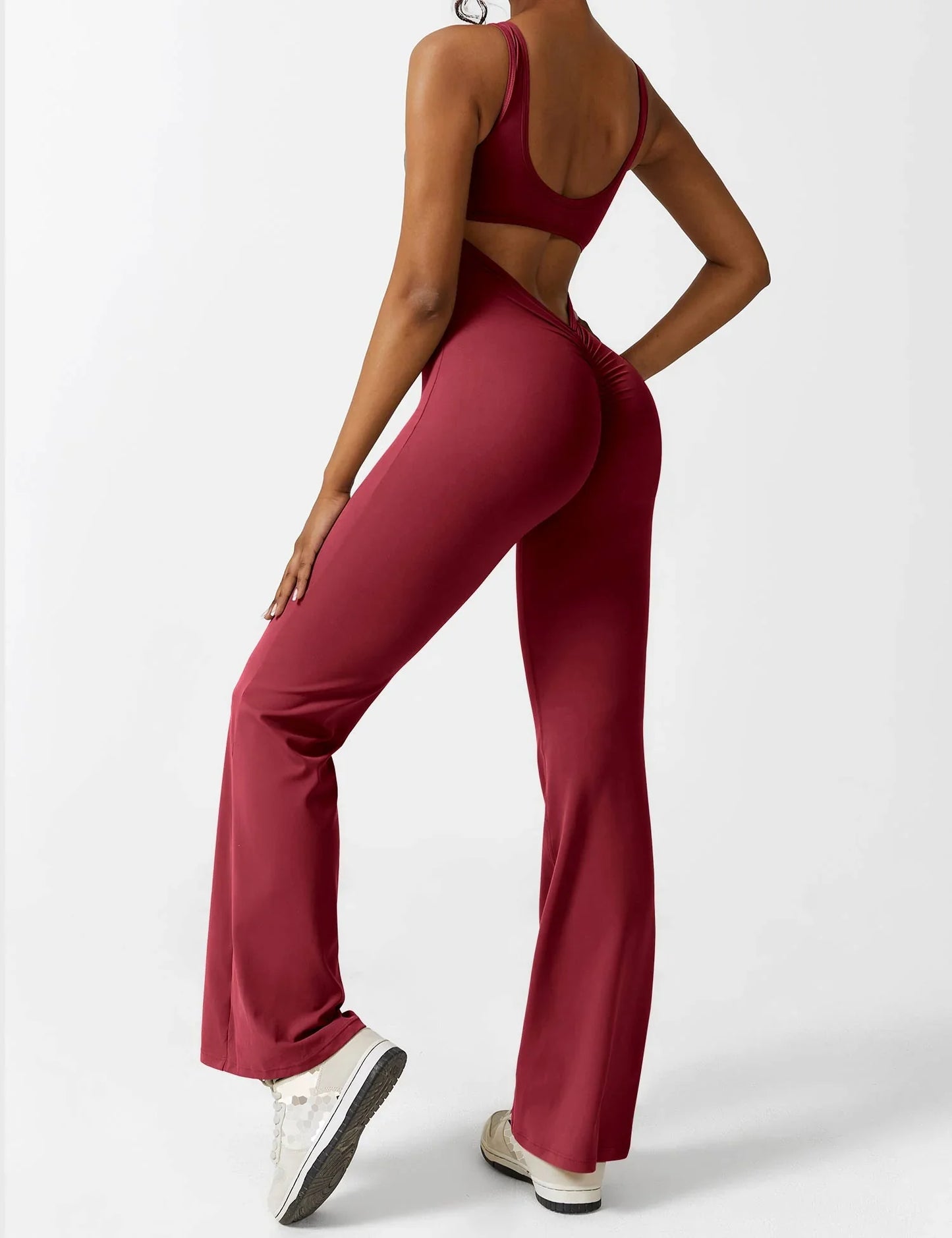 Women's solid body shaping open back jumpsuit