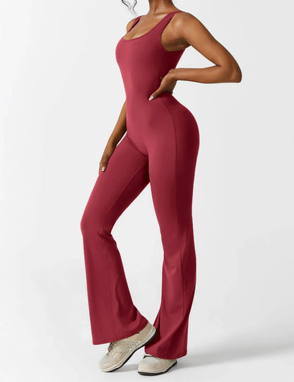 Women's solid body shaping open back jumpsuit