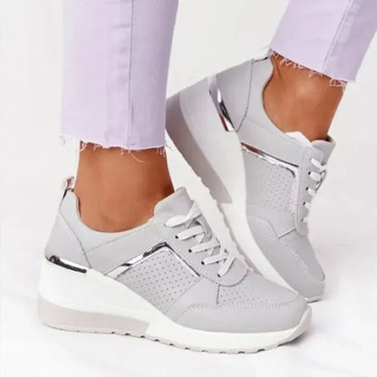 Women's Sneakers - Mesh & Suede - Lace-Up - Cushioned Sole - Casual Stylish Design