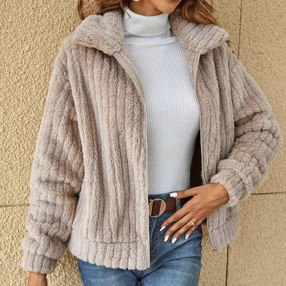 Women's cozy fleece ribbed jacket