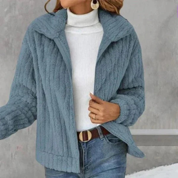 Women's cozy fleece ribbed jacket