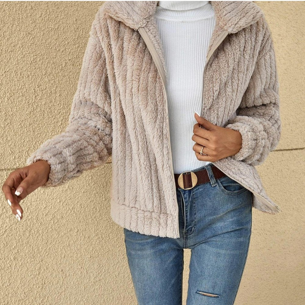 Women's cozy fleece ribbed jacket