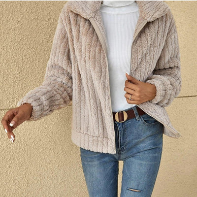 Women's cozy fleece ribbed jacket