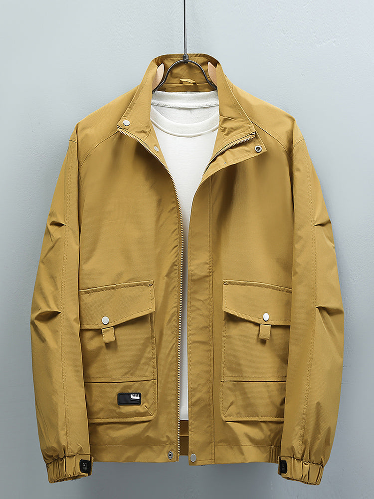 Men’s Casual Jacket - Stand-Up Collar - Full Zip & Button Closure - Adjustable Cuffs
