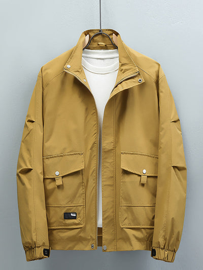 Men’s Casual Jacket - Stand-Up Collar - Full Zip & Button Closure - Adjustable Cuffs