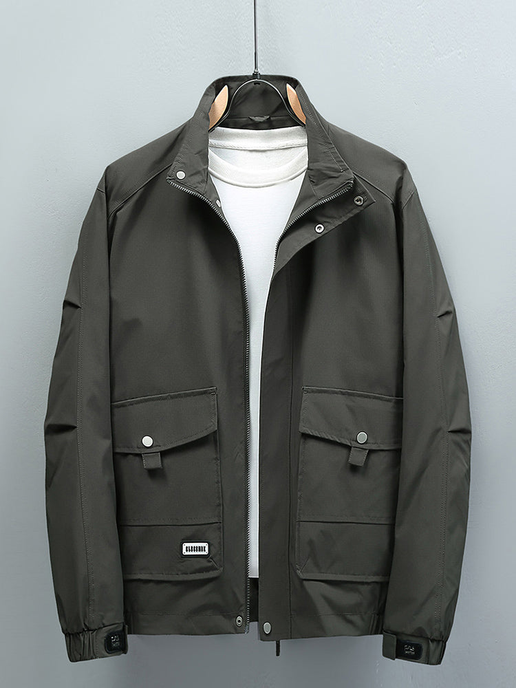 Men’s Casual Jacket - Stand-Up Collar - Full Zip & Button Closure - Adjustable Cuffs