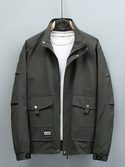 Men’s Casual Jacket - Stand-Up Collar - Full Zip & Button Closure - Adjustable Cuffs