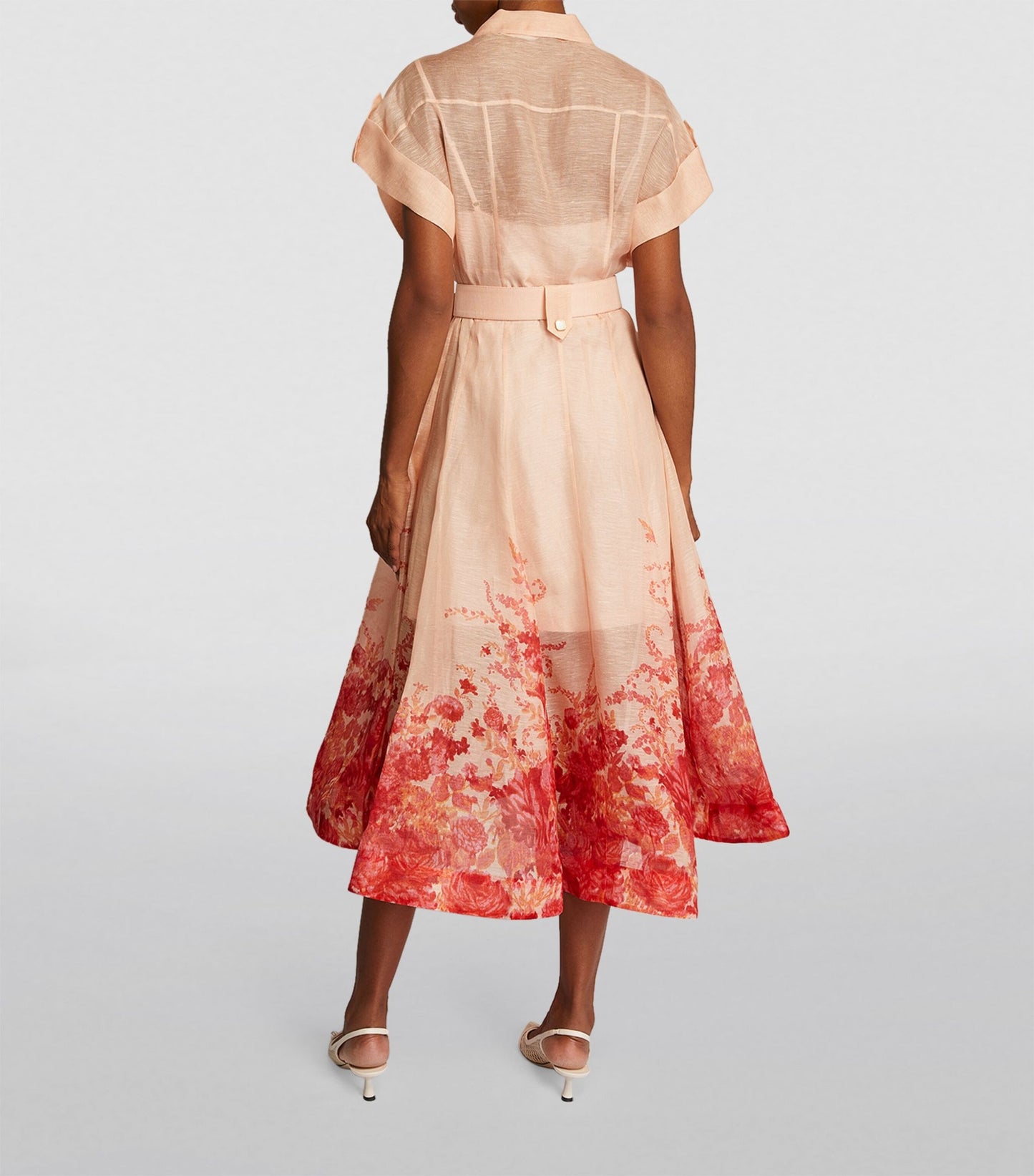 Women's Shirt Dress - Button Down - Short Sleeve - Belted Waist - Flowy Midi Length