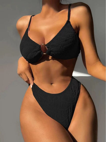 Women's push up ribbed texture high cut micro bikini set