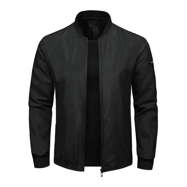 Men’s Bomber Jacket - Stand Collar - Zipper Closure - Soft Breathable Fabric - Versatile Casual Wear