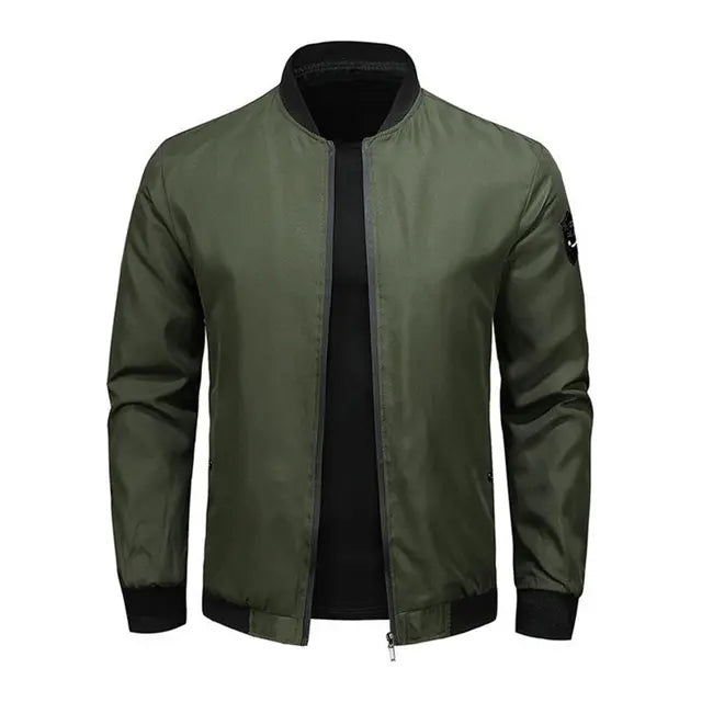 Men’s Bomber Jacket - Stand Collar - Zipper Closure - Soft Breathable Fabric - Versatile Casual Wear