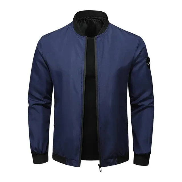 Men’s Bomber Jacket - Stand Collar - Zipper Closure - Soft Breathable Fabric - Versatile Casual Wear