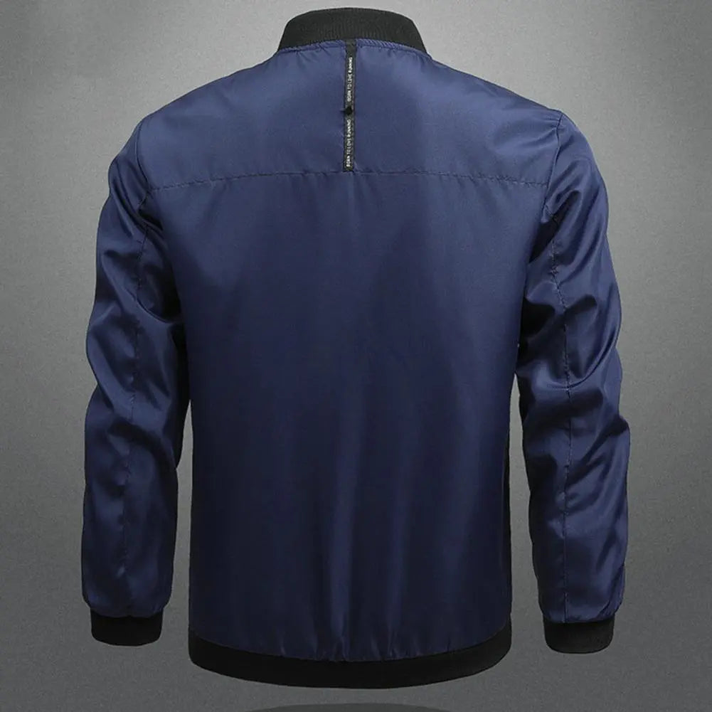 Men’s Bomber Jacket - Stand Collar - Zipper Closure - Soft Breathable Fabric - Versatile Casual Wear