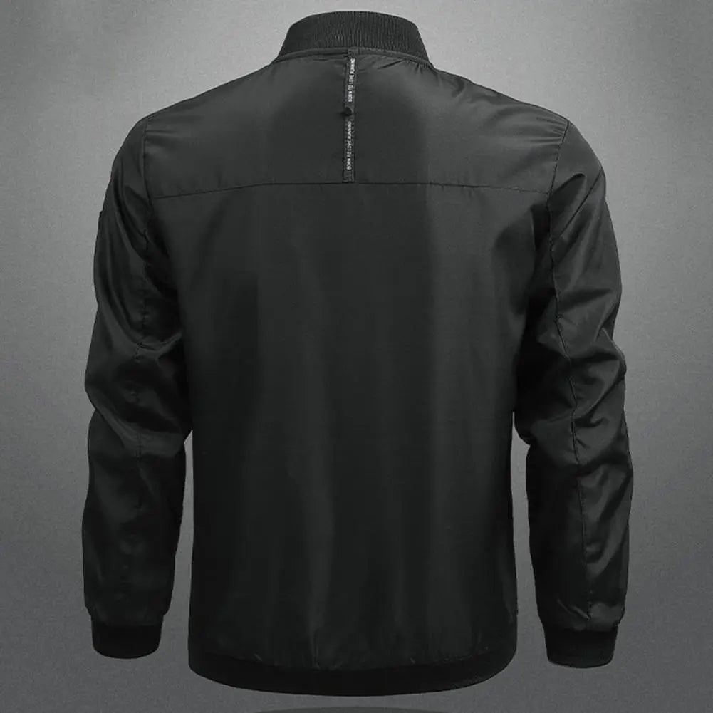 Men’s Bomber Jacket - Stand Collar - Zipper Closure - Soft Breathable Fabric - Versatile Casual Wear