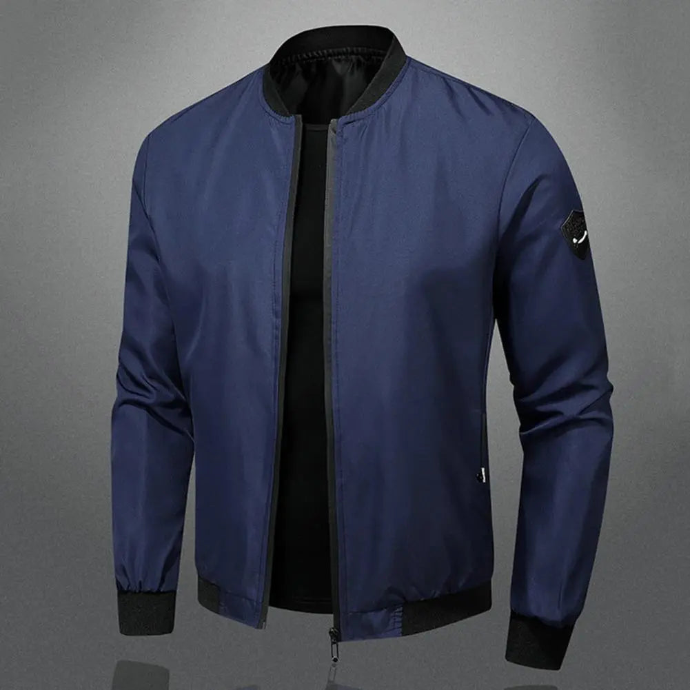 Men’s Bomber Jacket - Stand Collar - Zipper Closure - Soft Breathable Fabric - Versatile Casual Wear