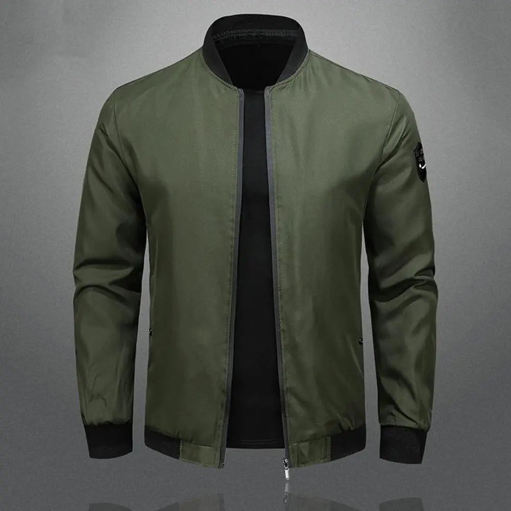 Men’s Bomber Jacket - Stand Collar - Zipper Closure - Soft Breathable Fabric - Versatile Casual Wear