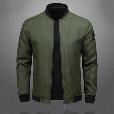 Men’s Bomber Jacket - Stand Collar - Zipper Closure - Soft Breathable Fabric - Versatile Casual Wear