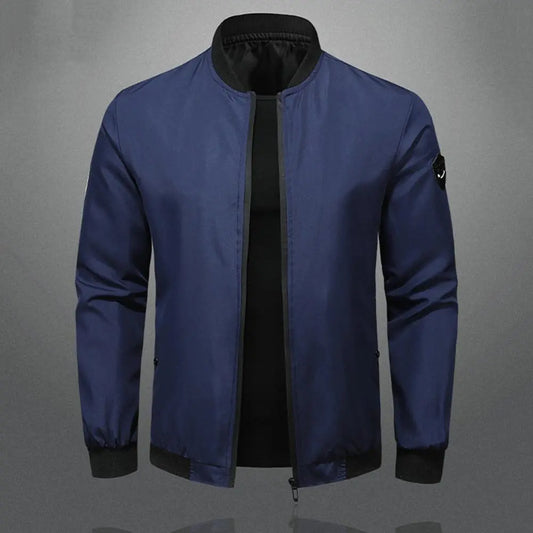 Men’s Bomber Jacket - Stand Collar - Zipper Closure - Soft Breathable Fabric - Versatile Casual Wear