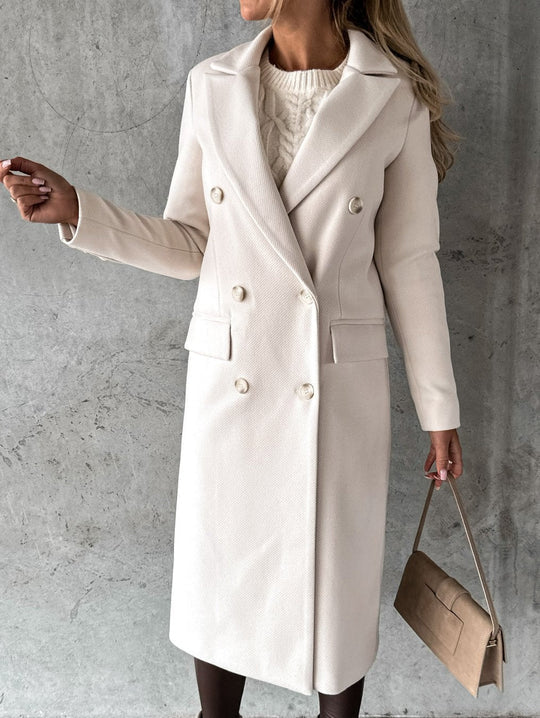 Women's warm long sleeves with lapel coat