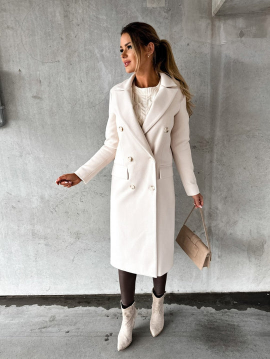 Women's warm long sleeves with lapel coat