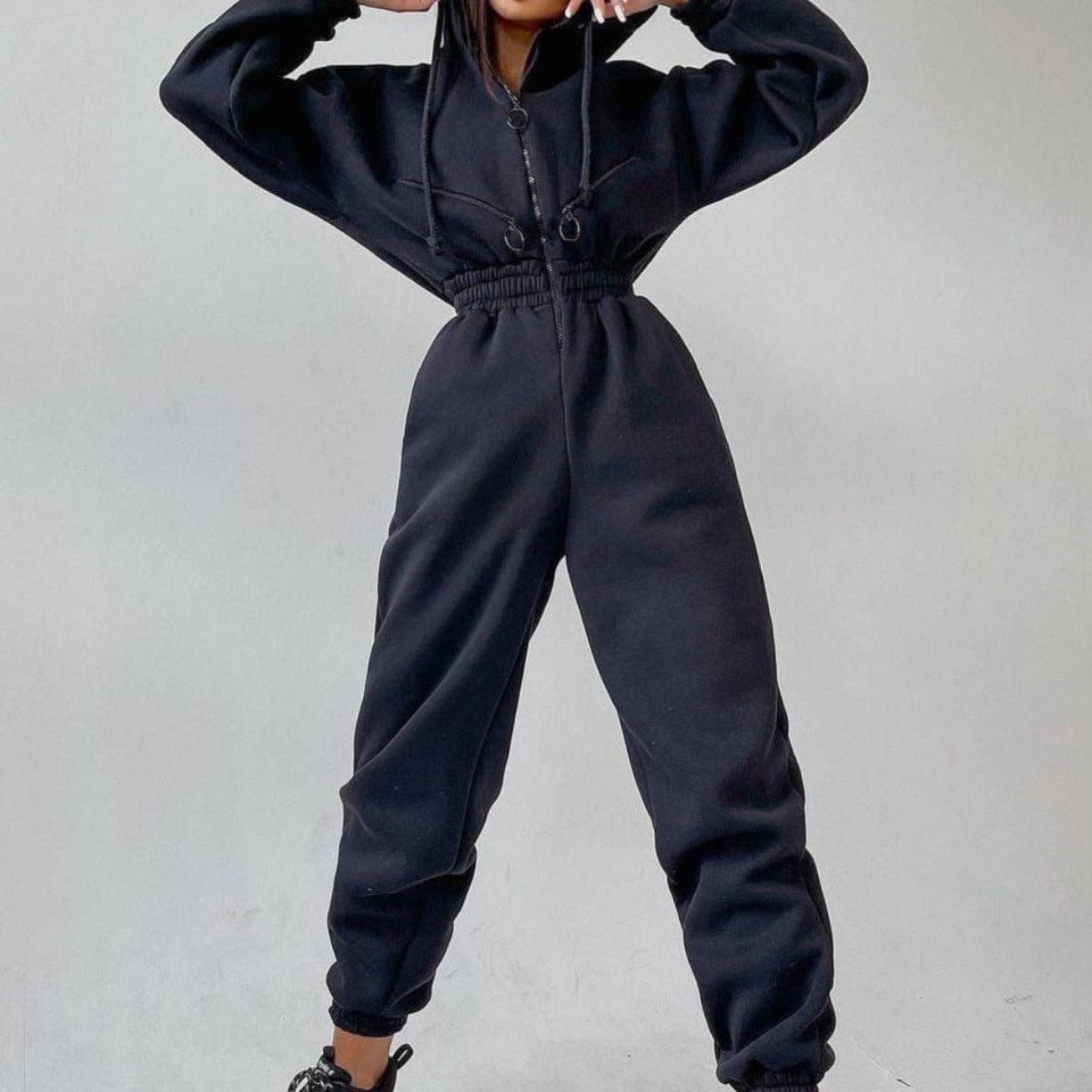 Women's overall jumpsuit with elastic waistband