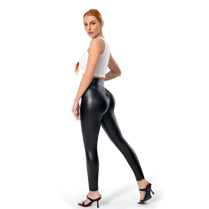 Women's matte leather pants with back zipper closure