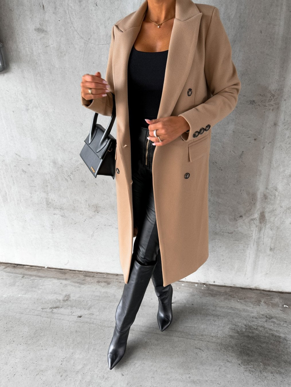 Women's warm long sleeves with lapel coat