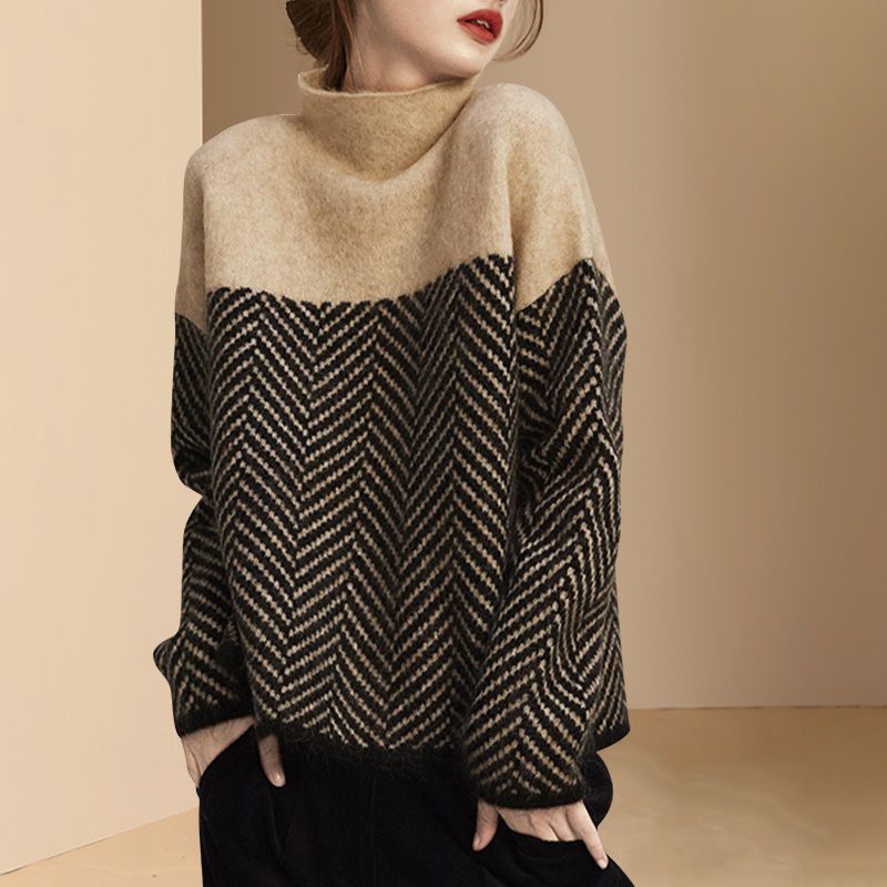 Women's casual striped knit sweater with long sleeves