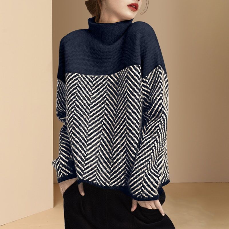 Women's casual striped knit sweater with long sleeves