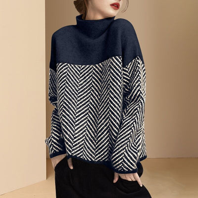 Women's casual striped knit sweater with long sleeves
