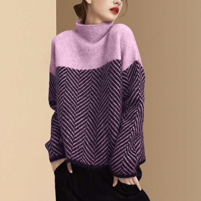 Women's casual striped knit sweater with long sleeves